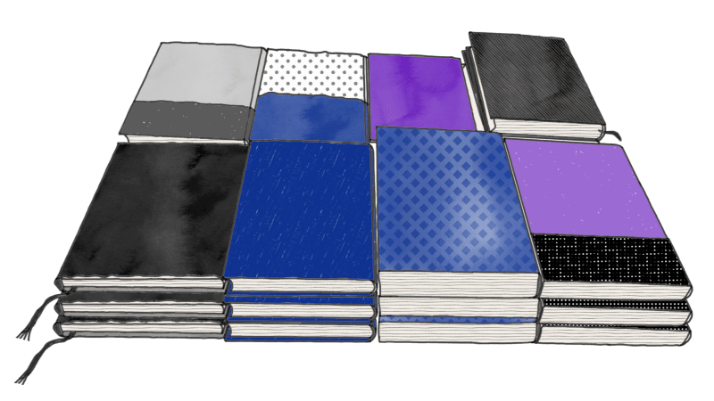 表紙を上にして並べられた本